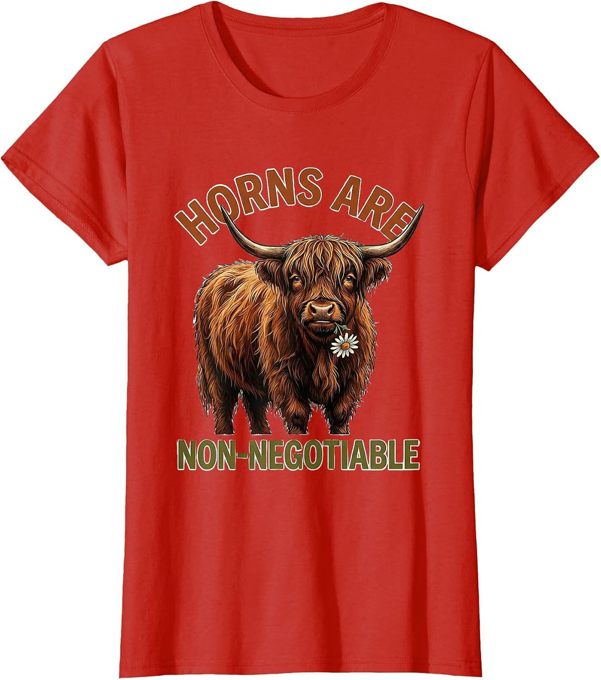Horns Are Non-Negotiable Funny Highland Cow Cute Scottish T-Shirt - Red