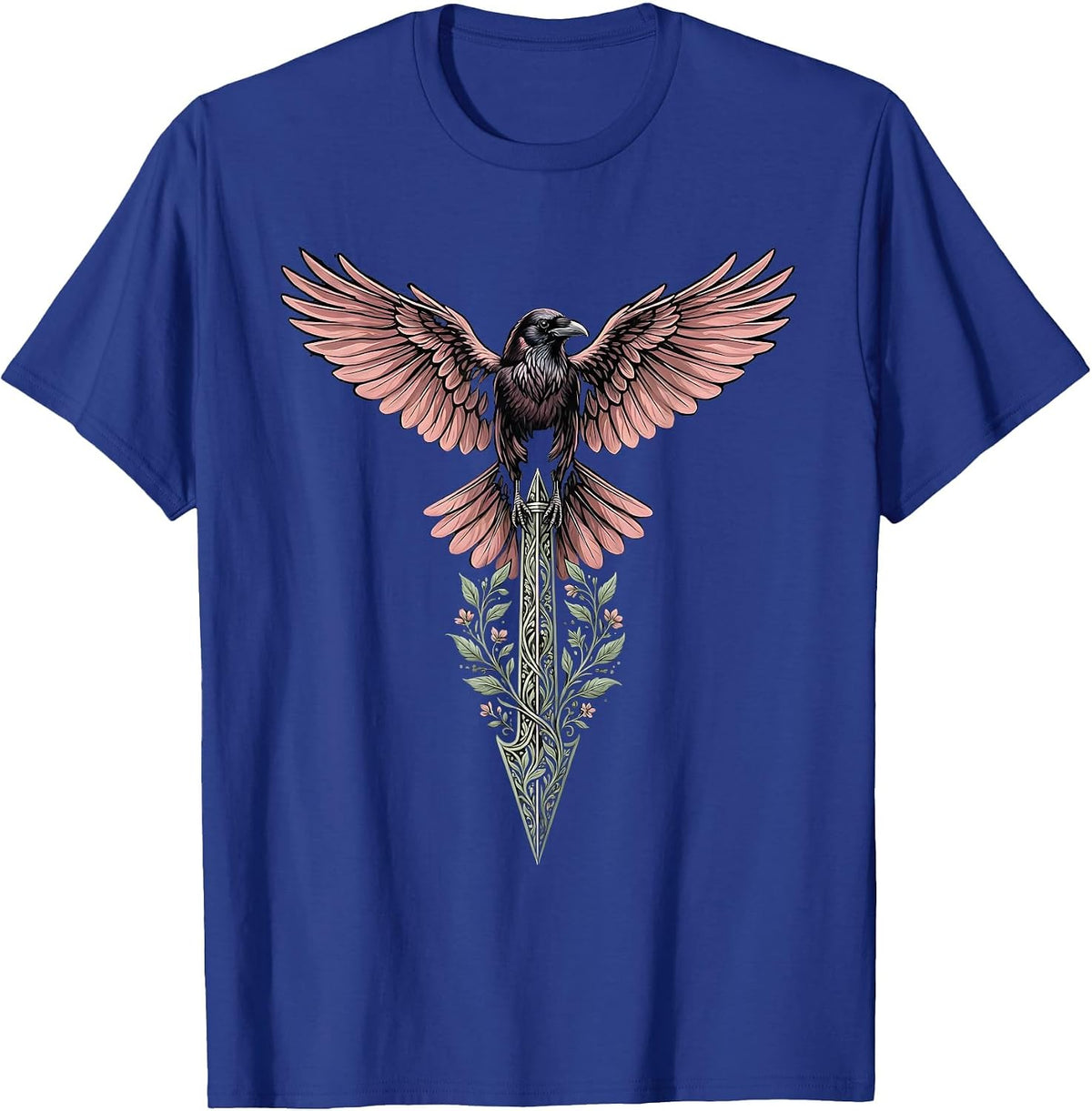 Men's Crow Perched on Compass Needle Illustration T-Shirt - Royal Blue