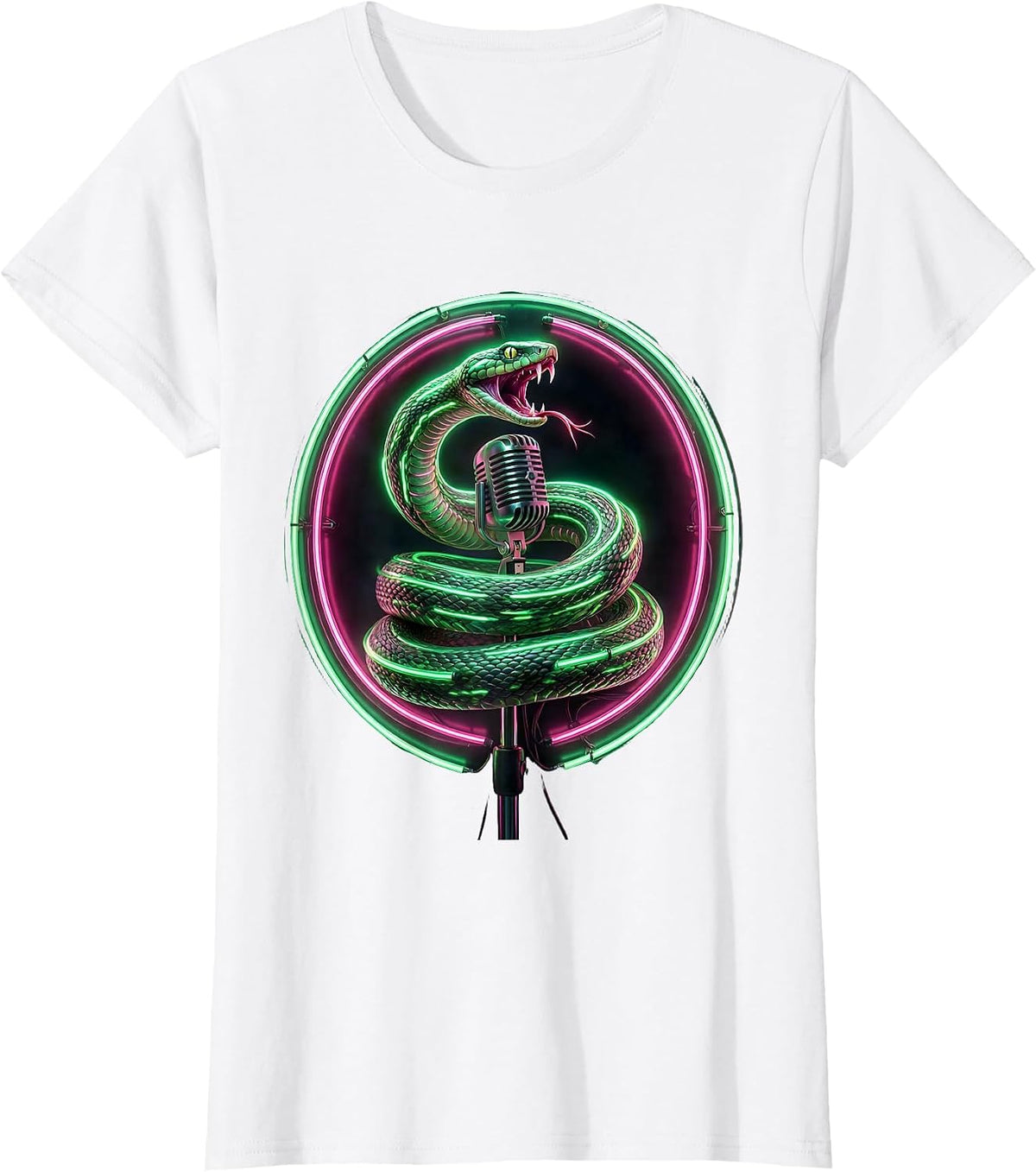 Snake Coiled Microphone Stand 80s Rock Graphic T-Shirt - White