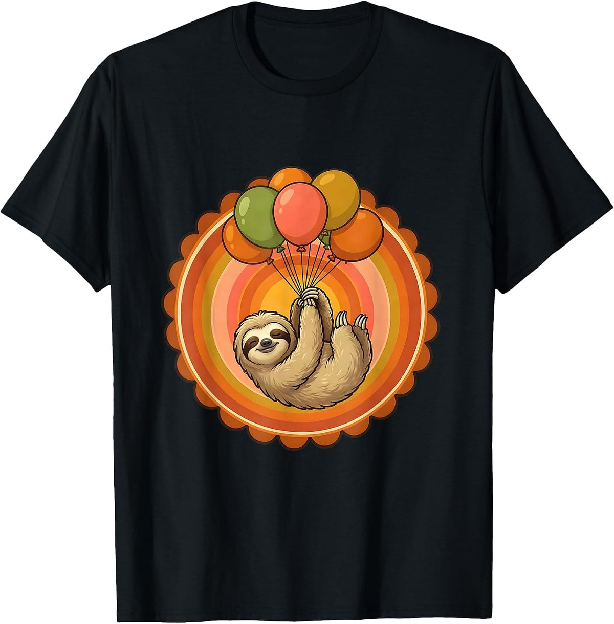 Men's Sloth Balloon Birthday Celebration Graphic Tee T-Shirt - Black