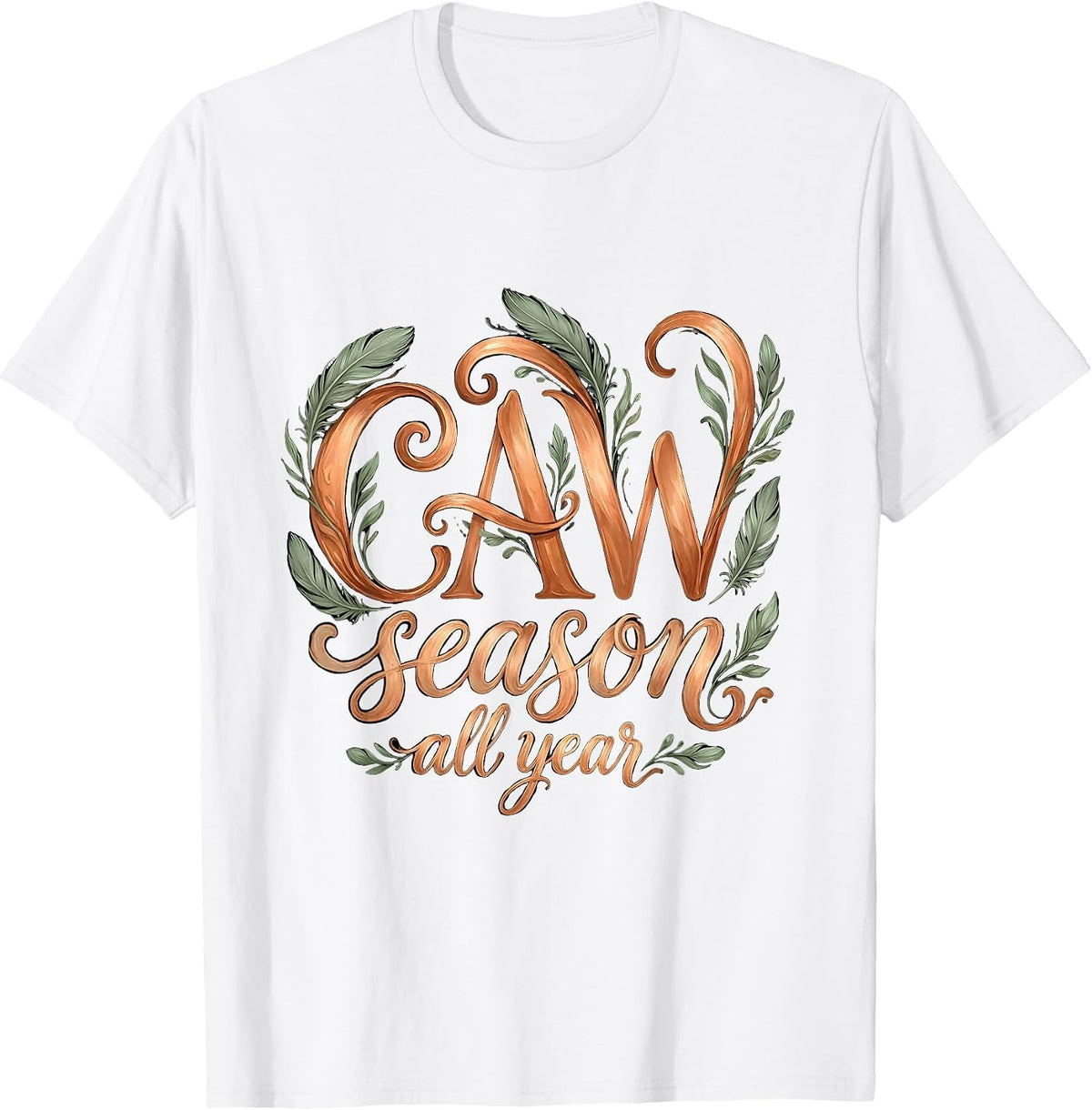 Men's CAW Season All Year Crow Bird Lover Design T-Shirt - White
