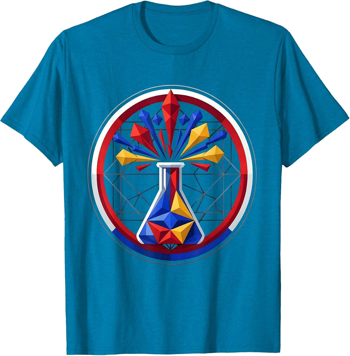 Science Teacher Colorful Chemical Explosion Beaker T-Shirt - Sapphire Blue