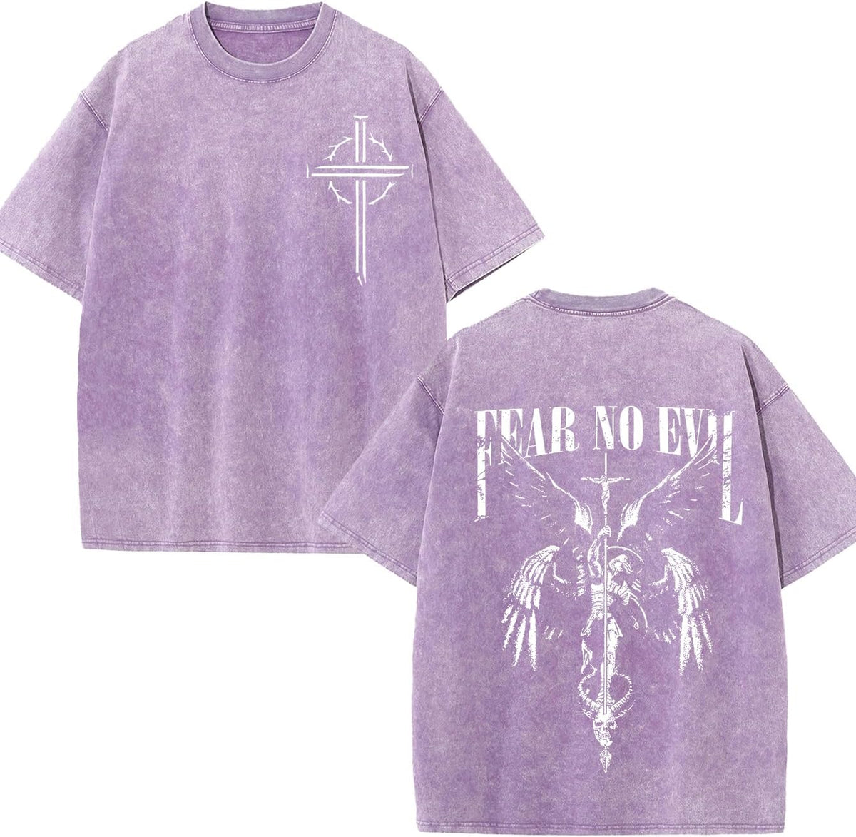 Fearless Christian Streetwear T-Shirt, Unisex Loose-Fitting Retro Mineral Washed Scripture Print T-Shirt - purple