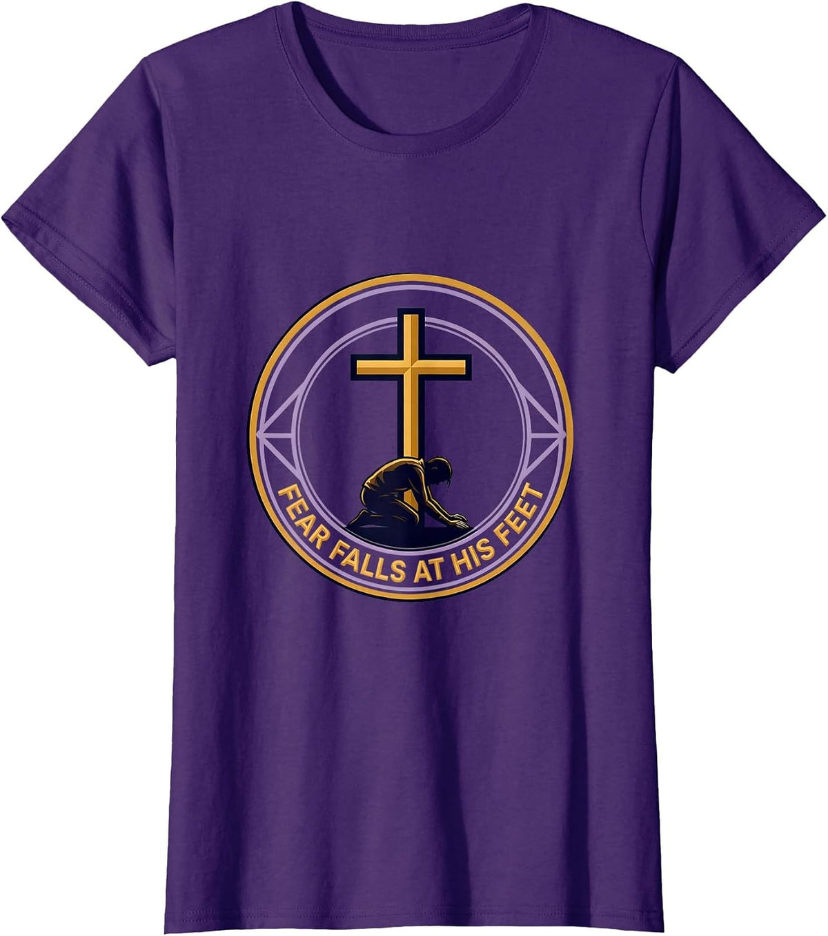 Women's Fear Falls at His Feet Faith Over Fear Design T-Shirt - Purple