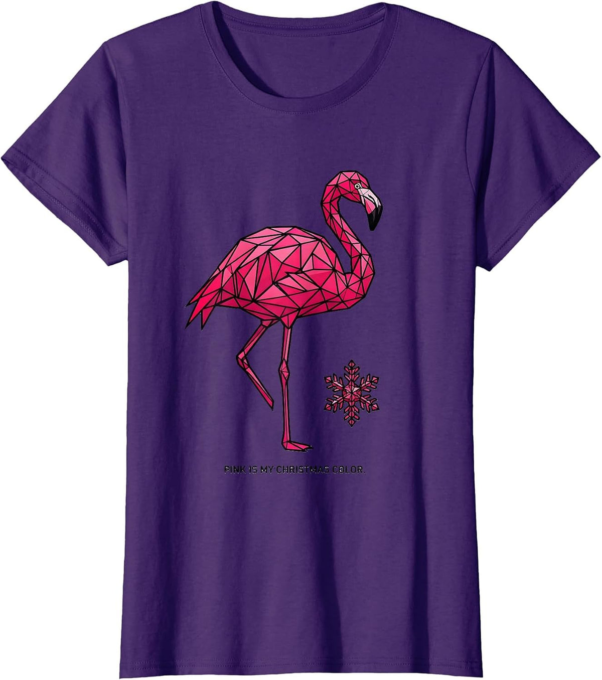 Women's Pink Is My Christmas Color Geometric Flamingo Funny Holiday T-Shirt - Purple