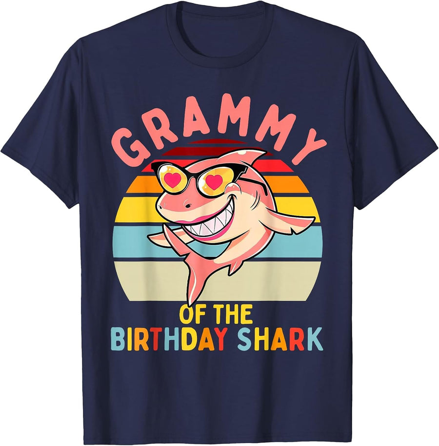 Grammy of the Shark Birthday Matching Family T-Shirt - Navy Blue