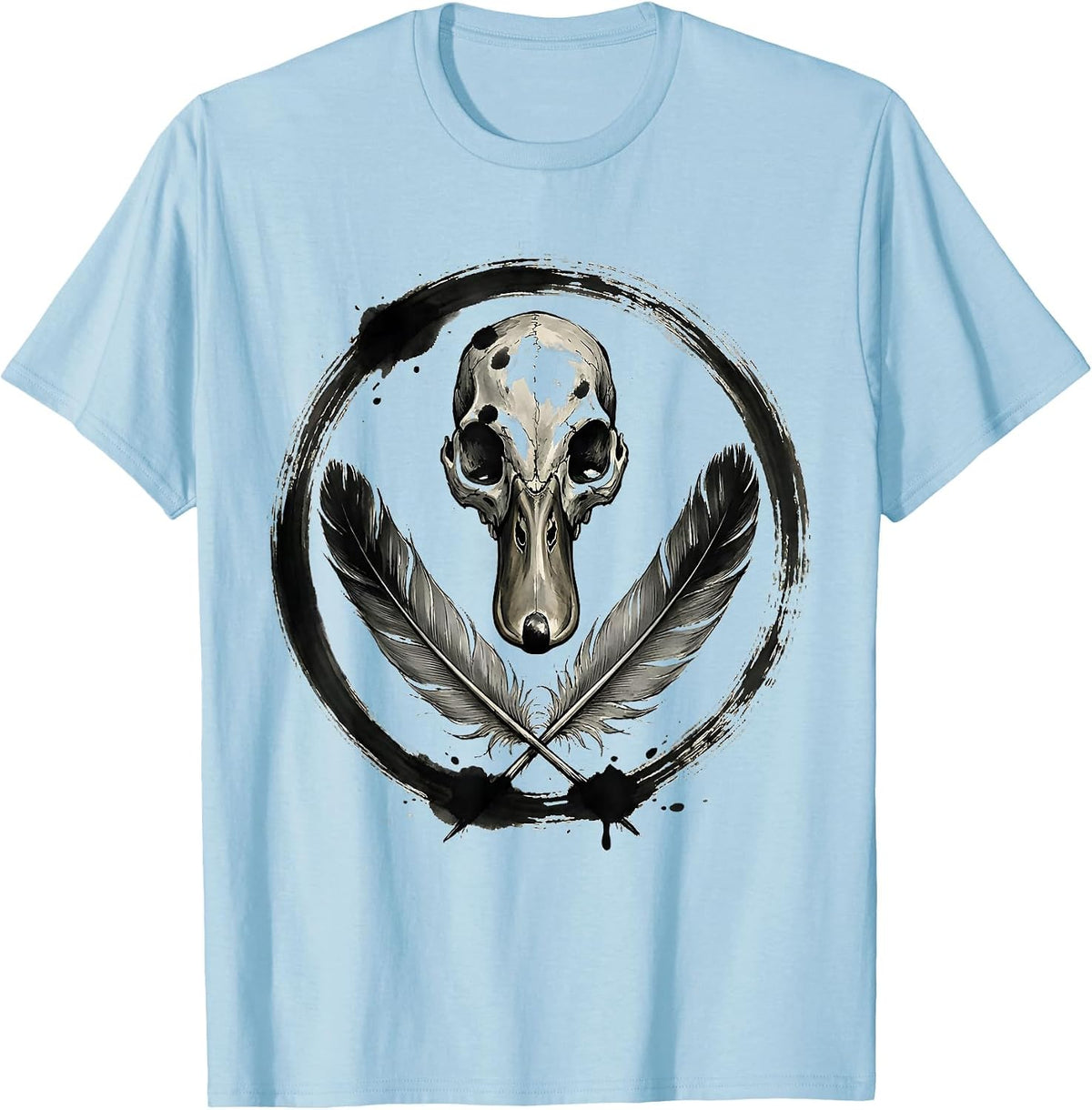 Men's Duck Skull Crossed Feathers Gothic Nature Design T-Shirt - Baby Blue