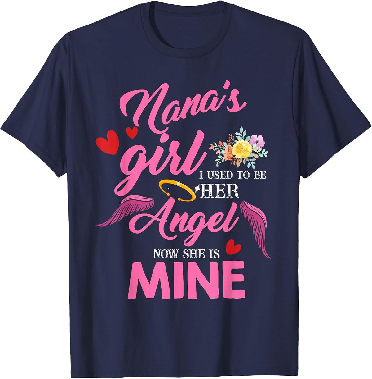 Cute Nana Girl My Angel in Heaven Mother Miss Love You T-Shirt - Navy Blue