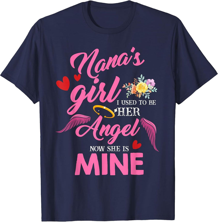 Cute Nana Girl My Angel in Heaven Mother Miss Love You T-Shirt - Navy Blue