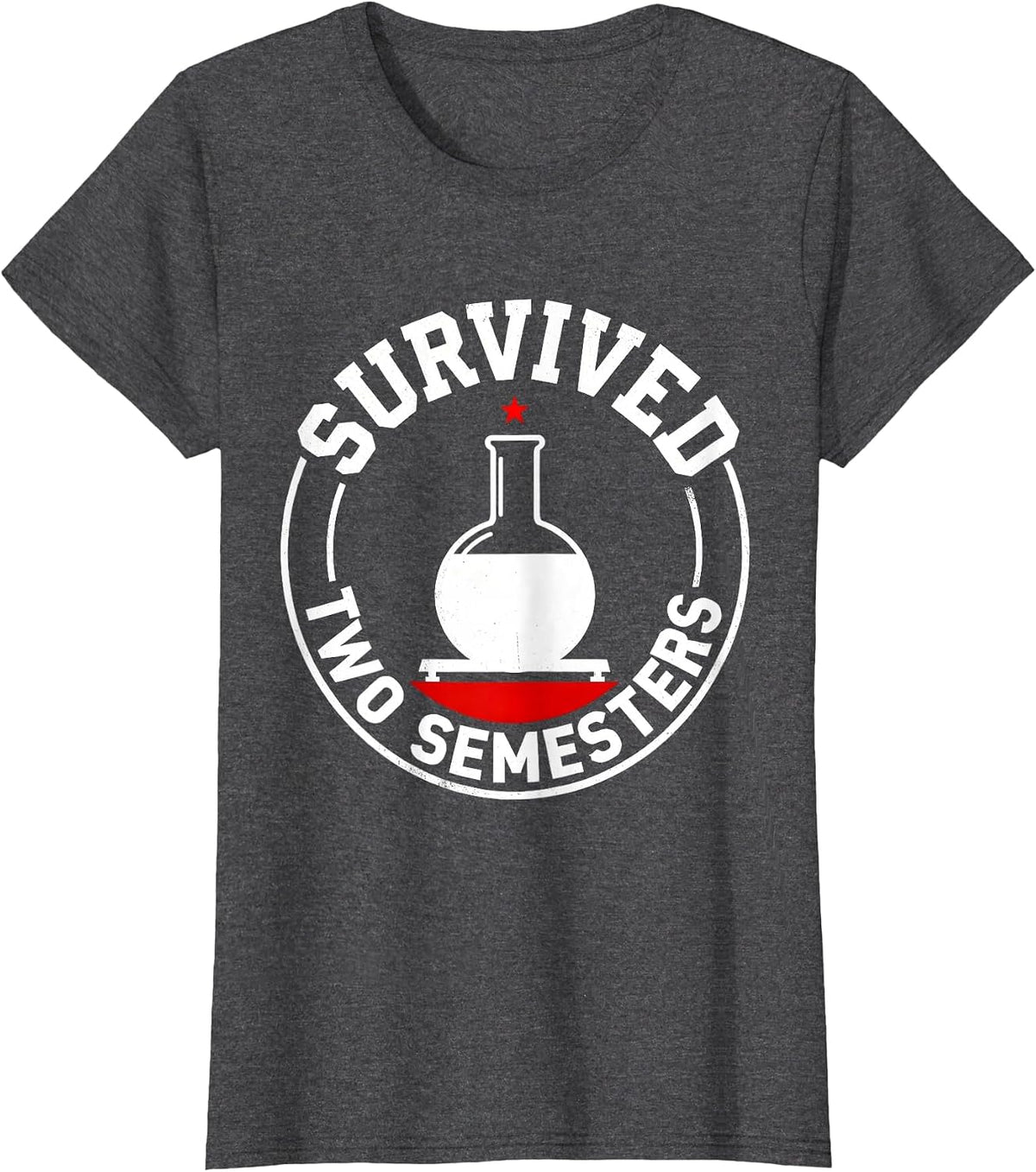 Women's Survived Two Semesters Brutalist Chemistry Pun Science T-Shirt - Dark Heather Grey