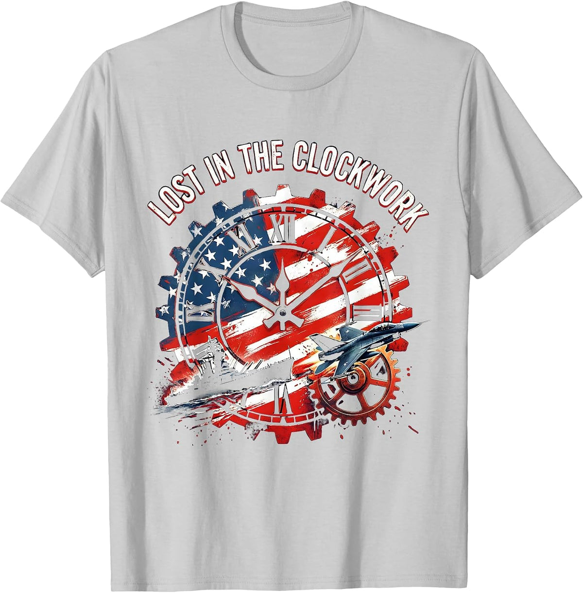 Men's Lost in the Clockwork Steampunk Design T-Shirt - Silver Grey
