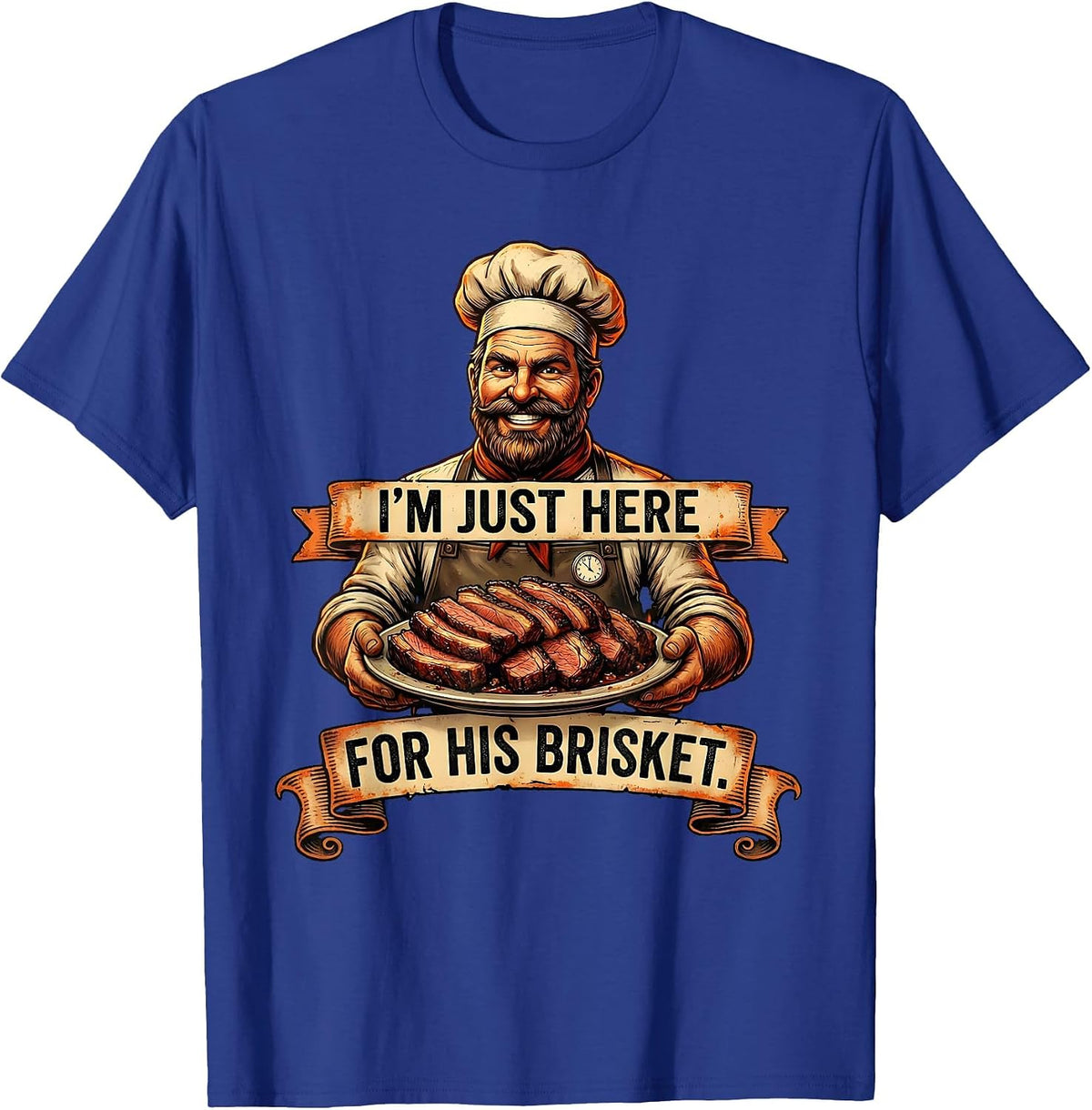 I'm Just Here For His Brisket Funny BBQ Vintage Grill Master T-Shirt - Royal Blue