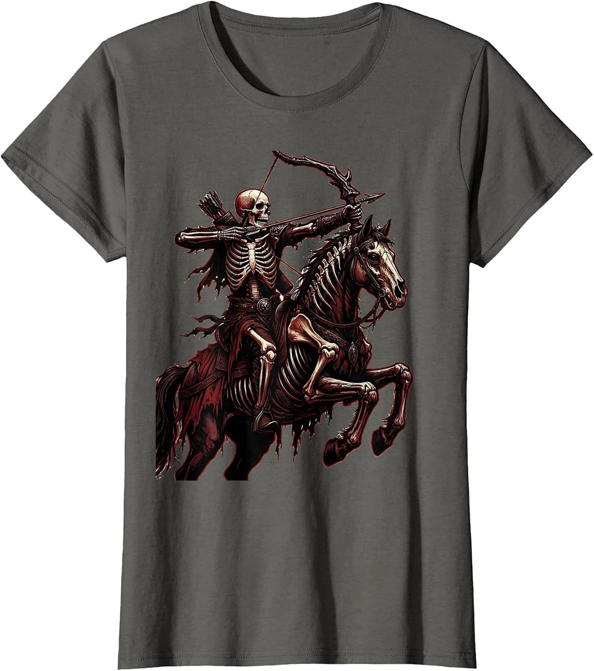 Women's Skeleton Archer on Horseback Drawing Bow T-Shirt - Asphalt Grey