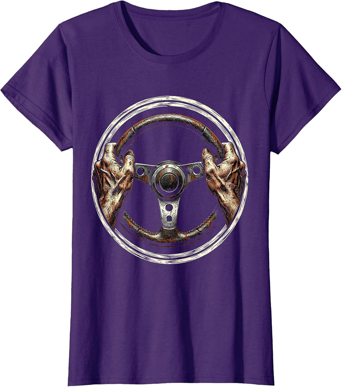 Women's Mechanic Hands Steering Wheel Graphic Tee T-Shirt - Purple