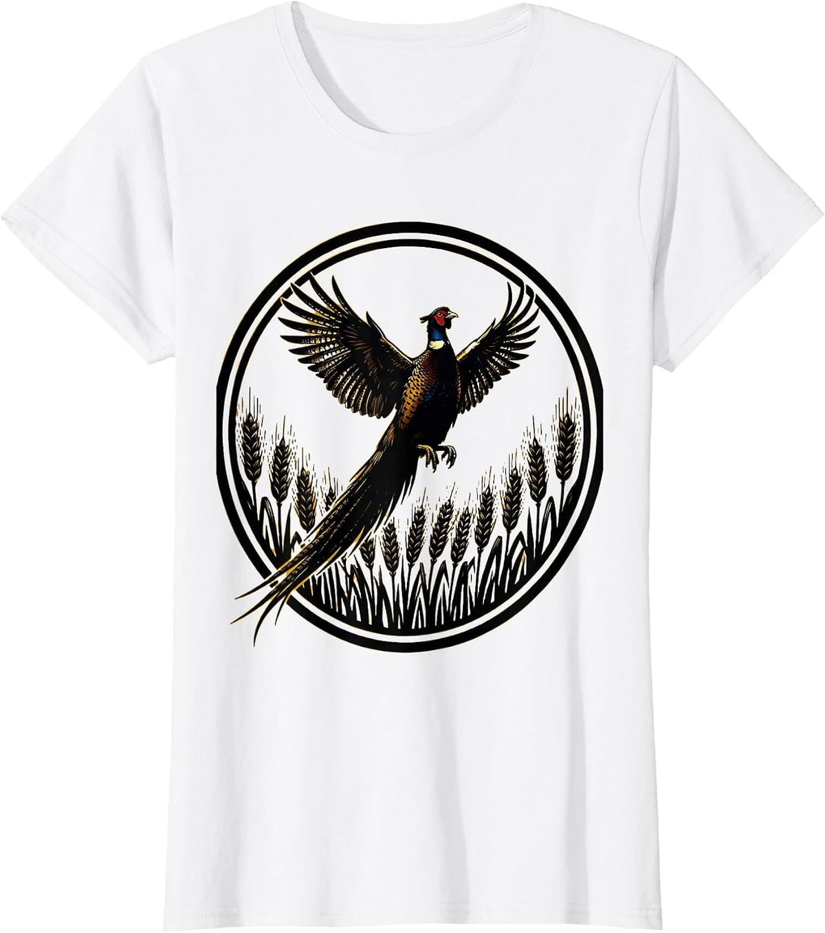 Pheasant Bursting From Golden Wheat Field T-Shirt - White