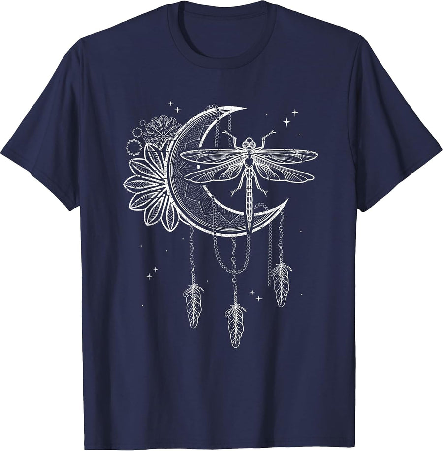 Dragonfly Dream Catcher Astrology Witchcraft Wicca Occult T-Shirt - Navy Blue