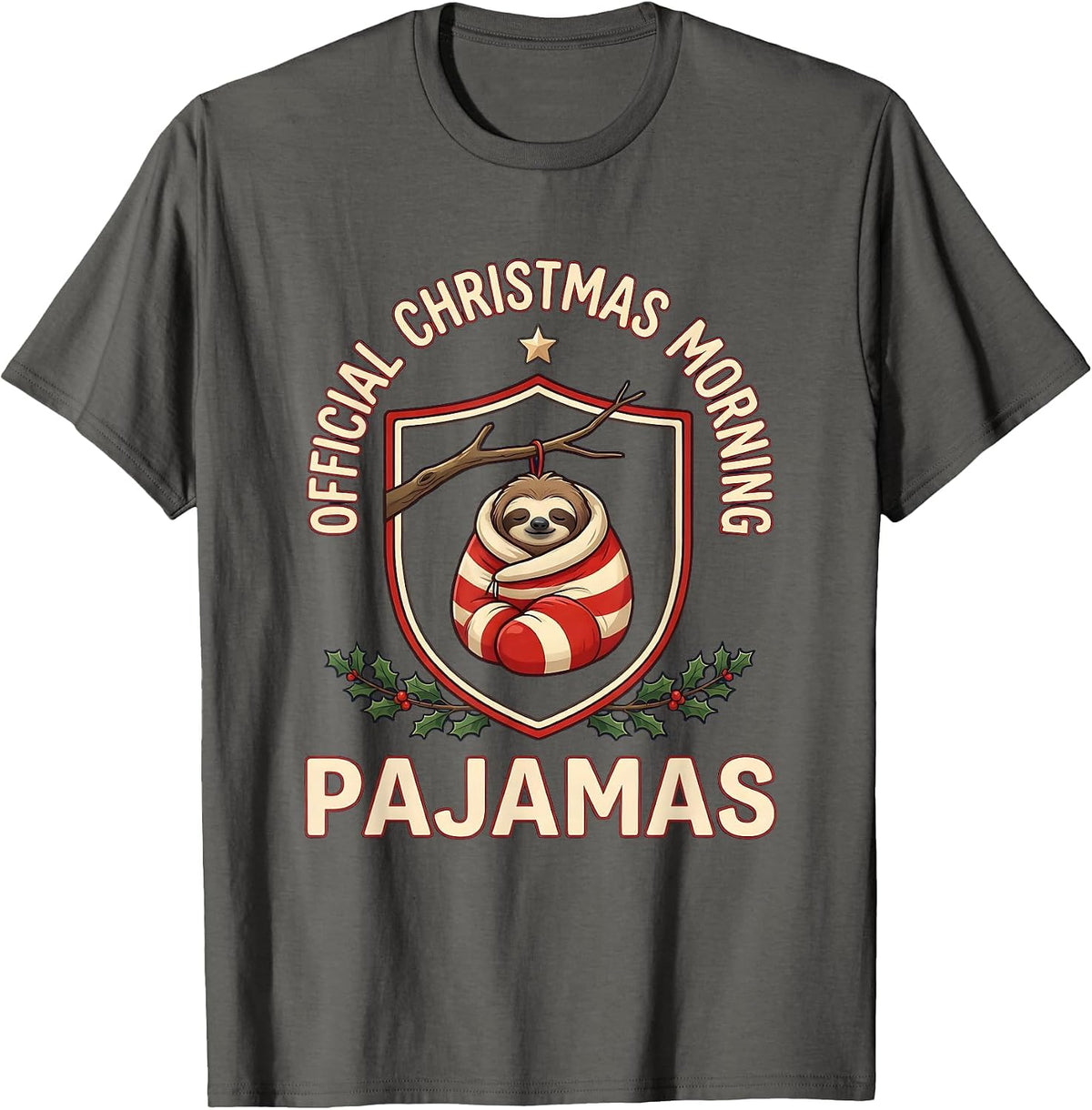 Men's Official Christmas Morning Pajamas Funny Sloth Lover Holiday T-Shirt - Asphalt Grey