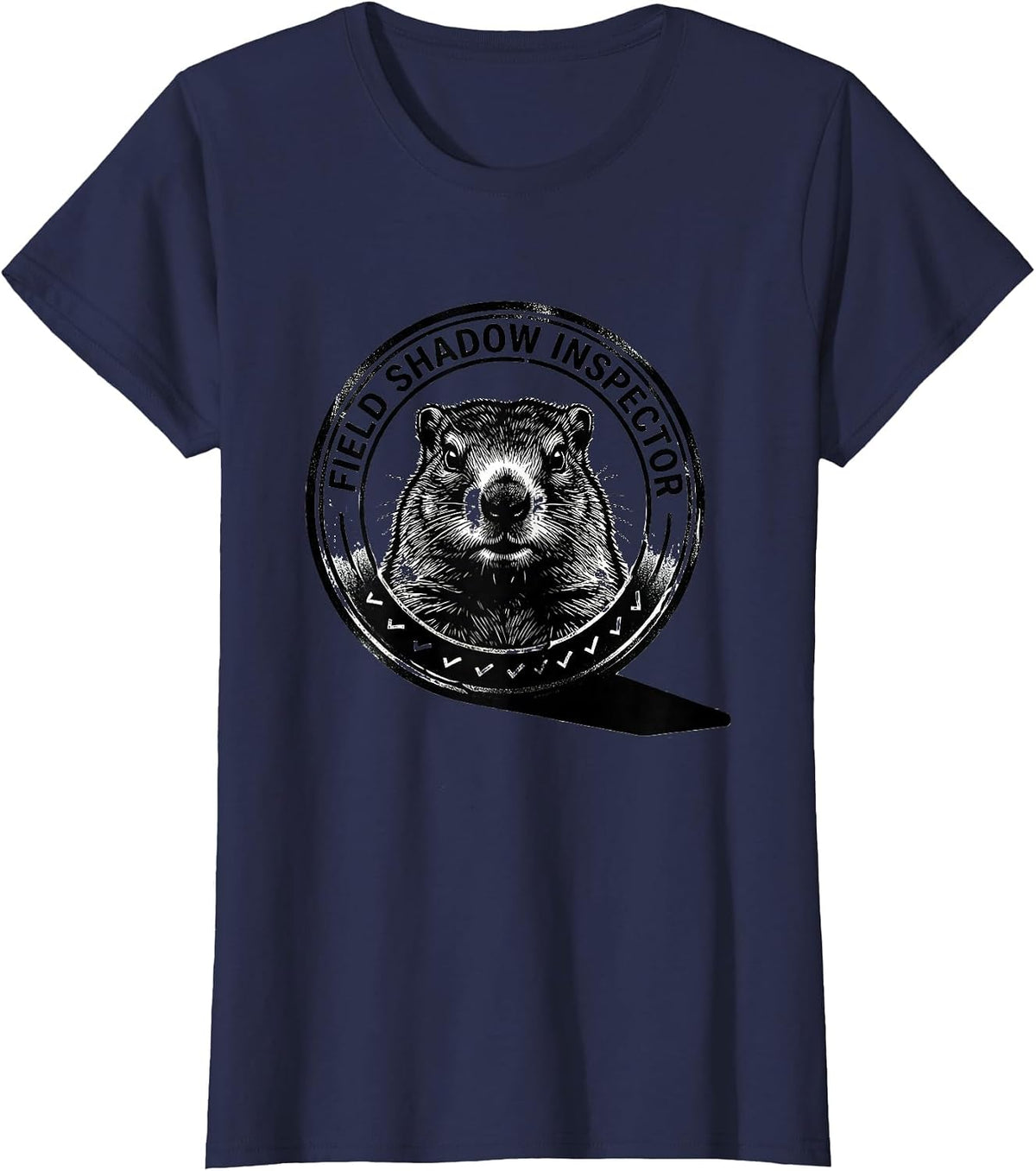 Women's Field Shadow Inspector Funny Groundhog Day Woodchuck Humor T-Shirt - Navy Blue