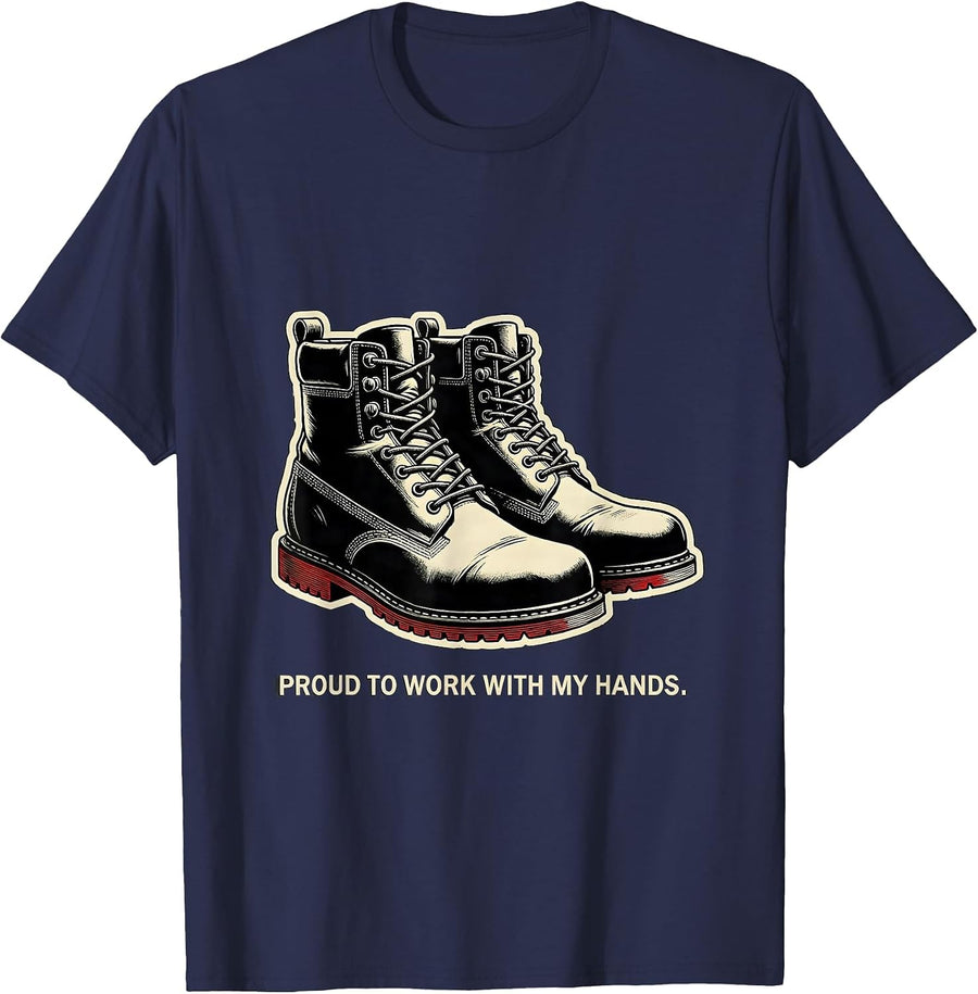 Proud To Work With My Hands Patriotic Labor Day Union Worker T-Shirt - Navy Blue