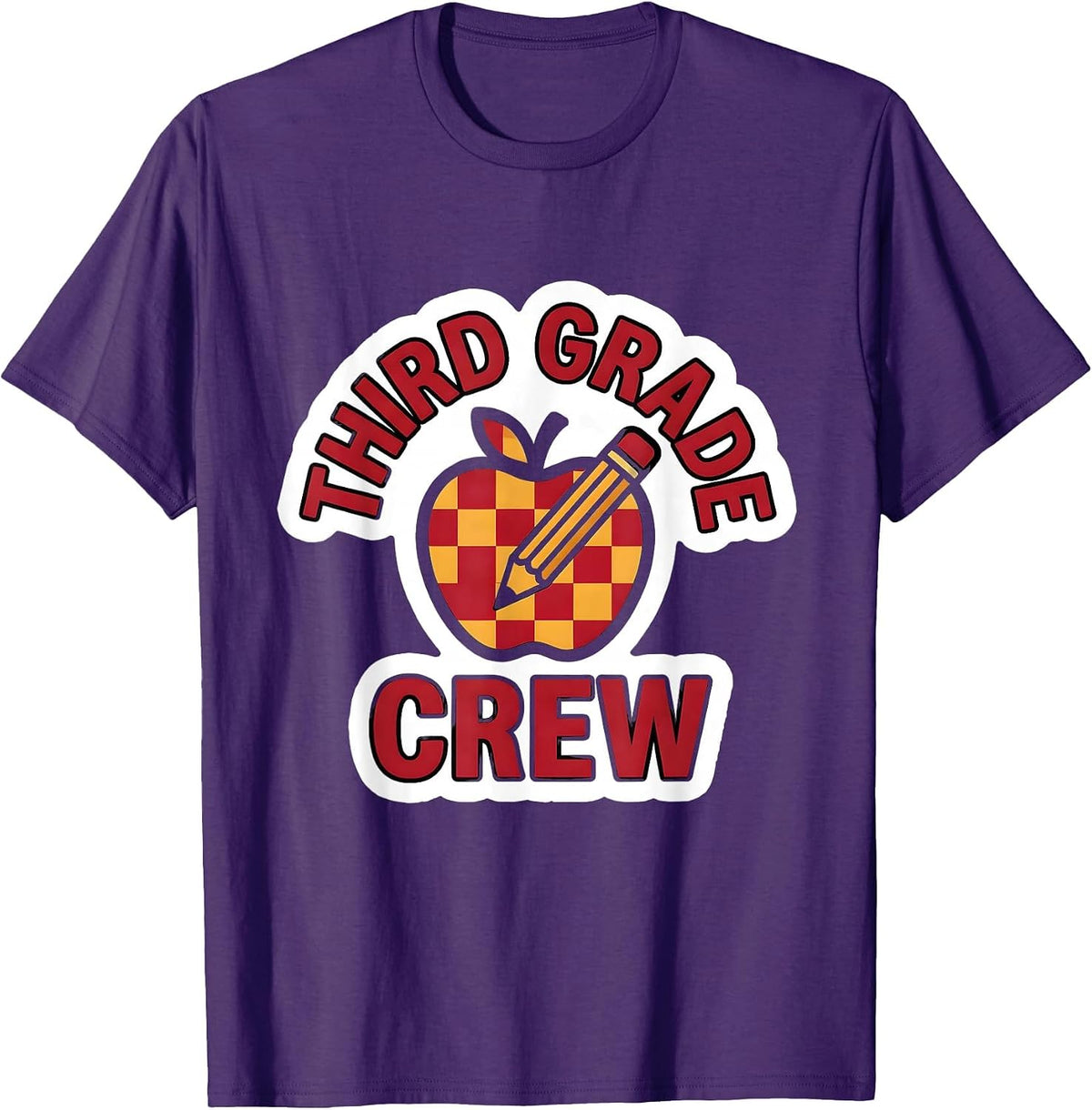 Third Grade Crew Cute Teacher Pencil Apple Back To School T-Shirt - Purple