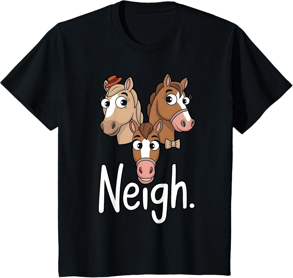 Neigh Funny Cartoon Horse Lover Design T-Shirt - Black