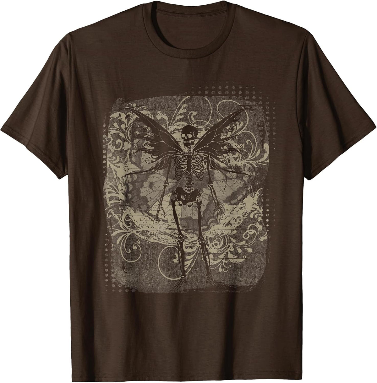Fairy Grunge Fairycore Aesthetic Skeleton Butterfly Goth Y2K T-Shirt - Brown
