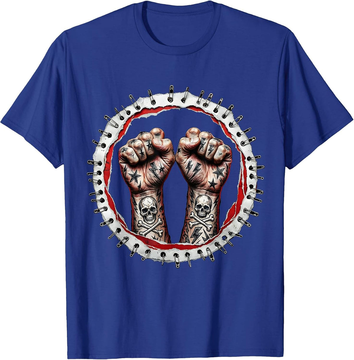 DIY Tattoo Ink Hands Punk Graphic Tee T-Shirt - Royal Blue