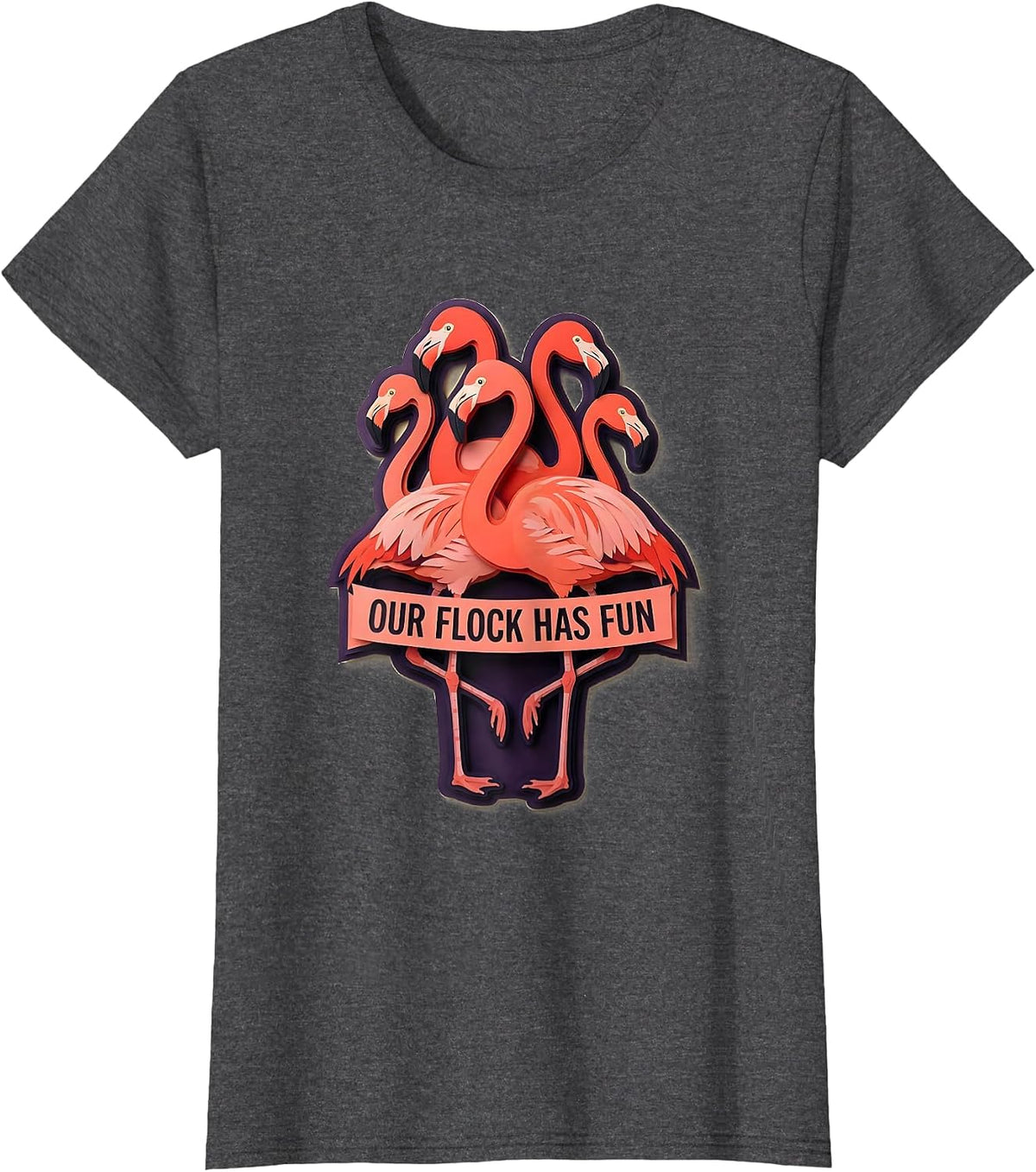 Women's Our Flock Has Fun Flamingo Family Matching Group Vacation T-Shirt - Dark Heather Grey