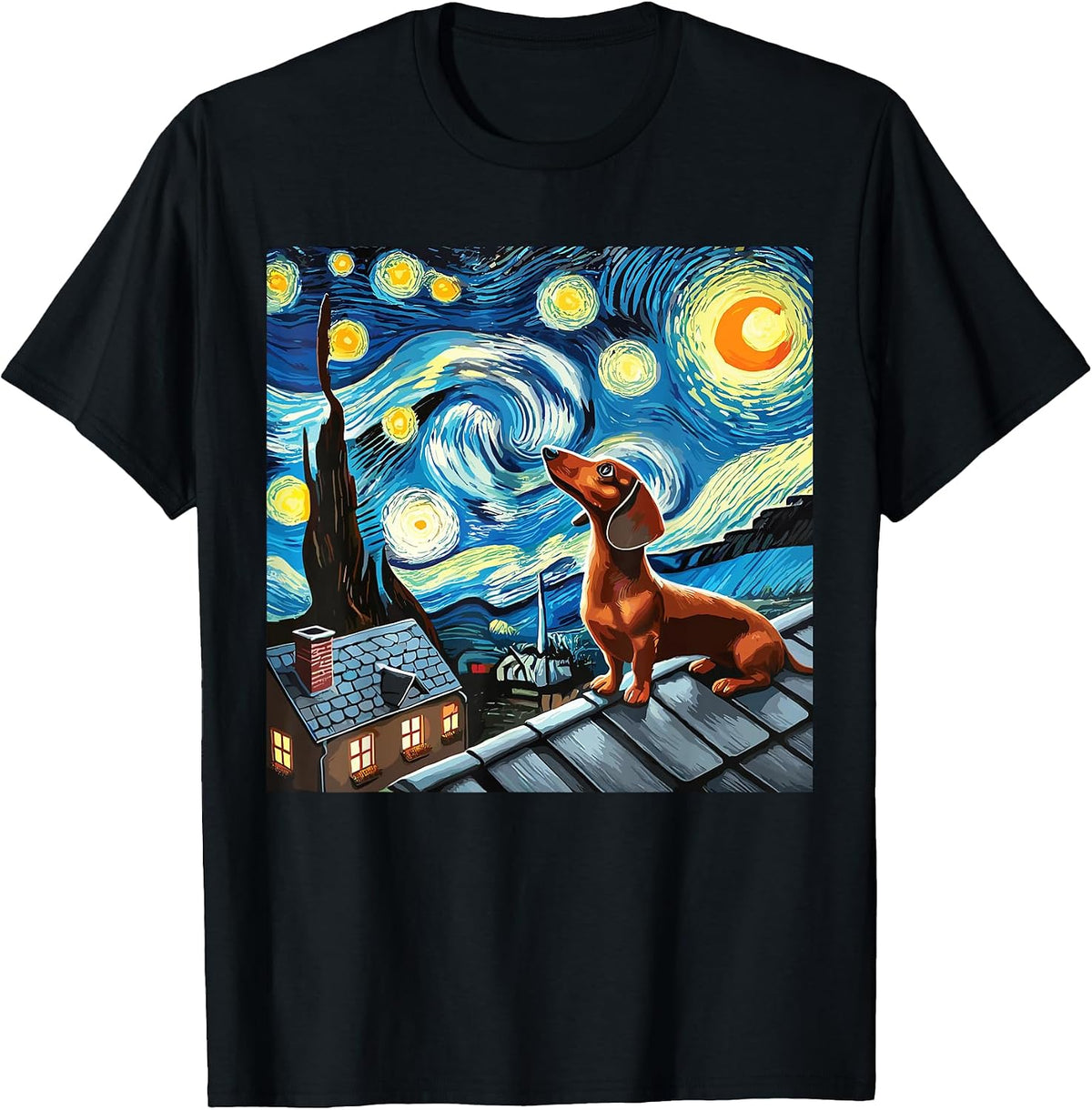 Dachshund Starry Night Sky Dachshund T-Shirt, Men, Black, Small - As Pictured