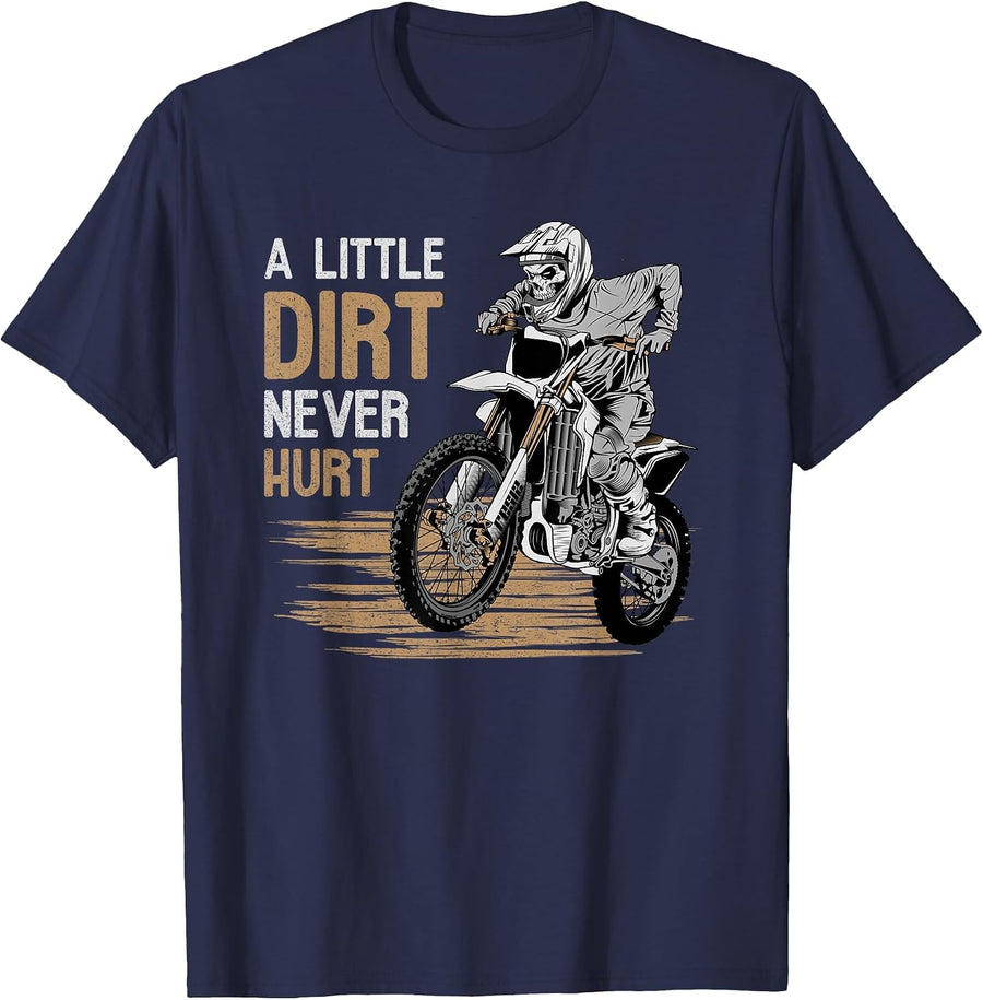 A Little Dirt Never Hurt Motocross Dirt Bike Enduro Motorcycle T-Shirt - Navy Blue