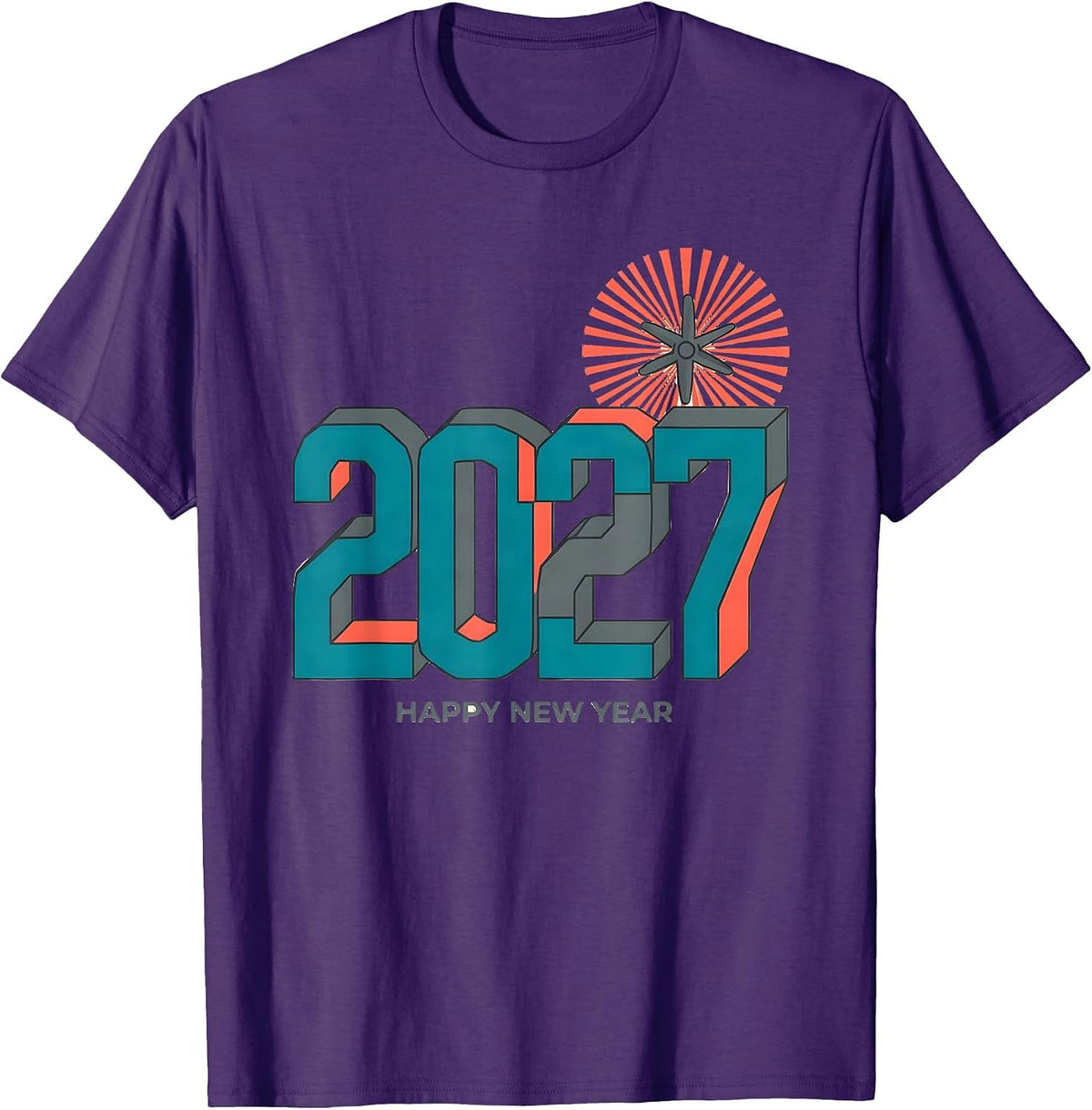 Men's Happy New Year 2027 Flat Vector Party Host Family Matching T-Shirt - Purple