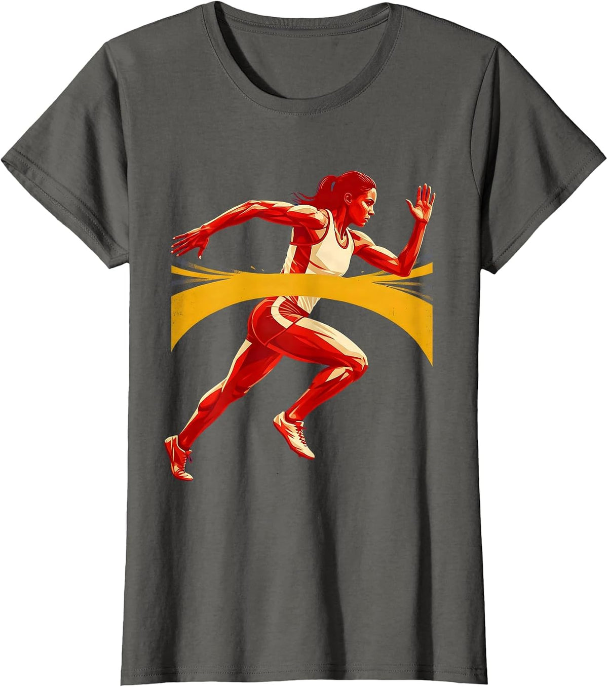 Women's Sprinter Breaking the Tape Track and Field Graphic T-Shirt - Asphalt Grey