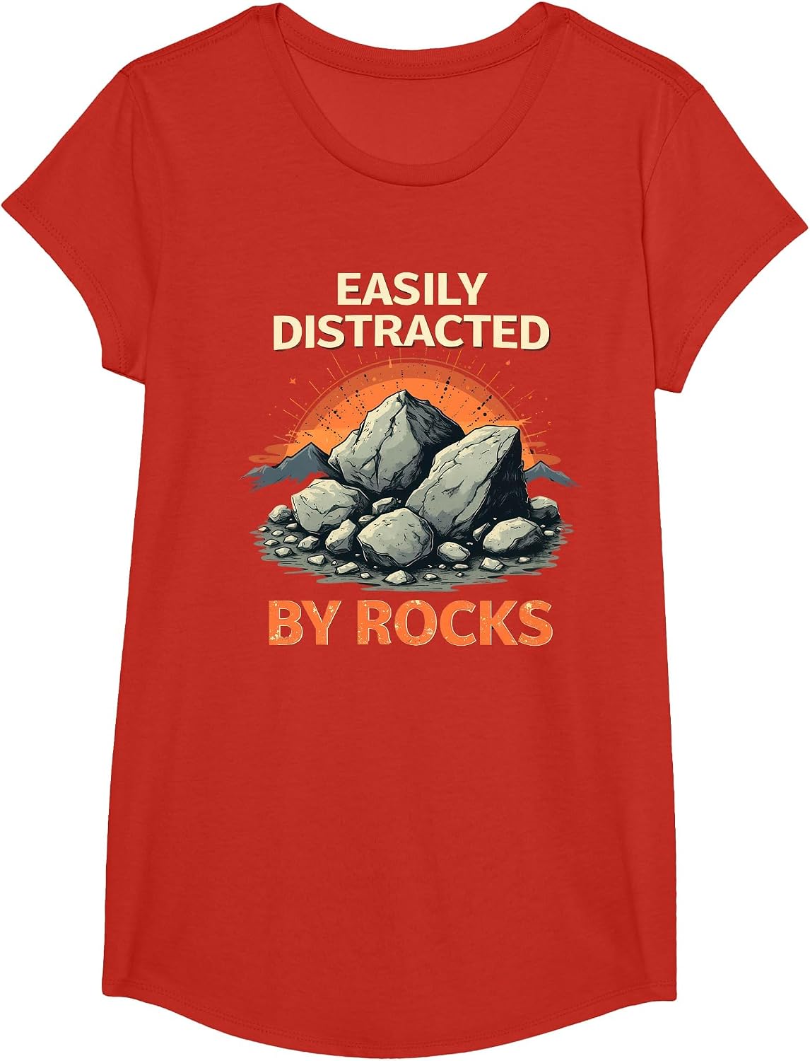 Vintage Easily Distracted By Rocks Geology Geologist T-Shirt - Girls Red