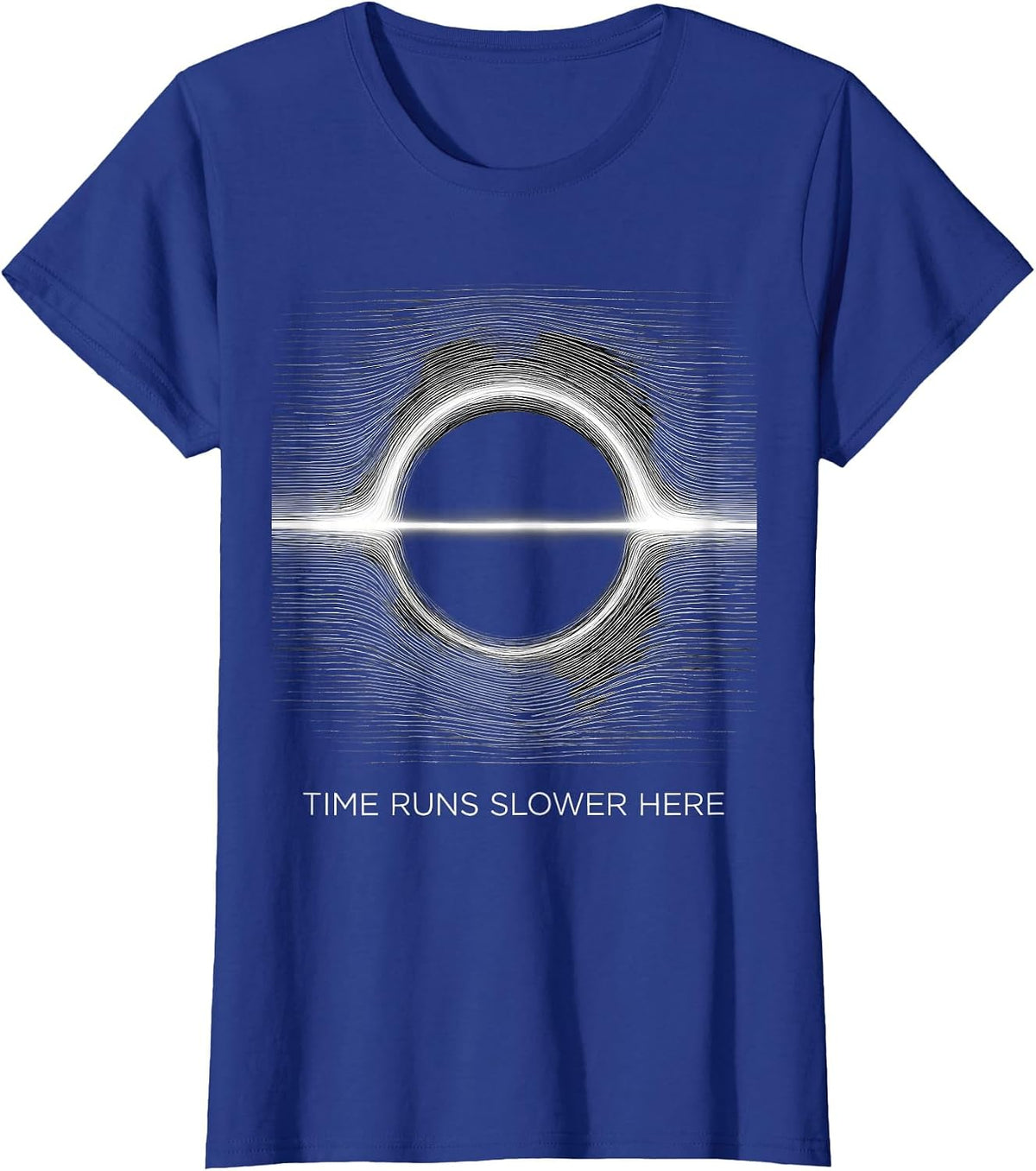 Women's Time Runs Slower Here Generative Plotter Astrophysics T-Shirt - Royal Blue