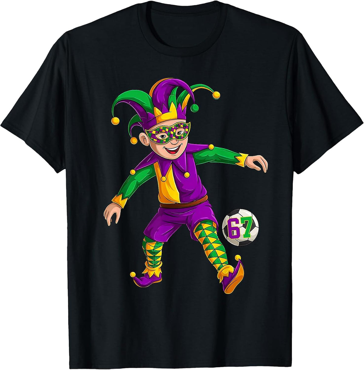Jester Playing Soccer Mardi Gras 6 7 Meme Gen Alpha Slang T-Shirt - Black