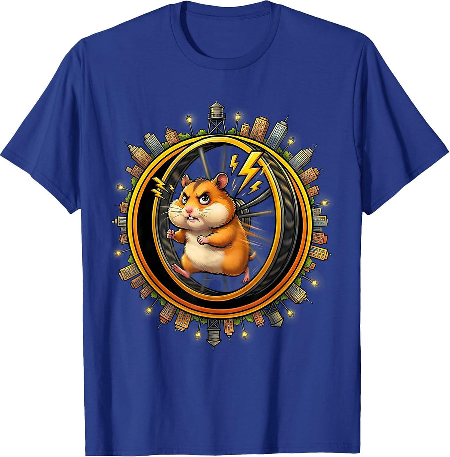 Hamster Wheel Powers Tiny City Funny Illustration T-Shirt - Royal Blue