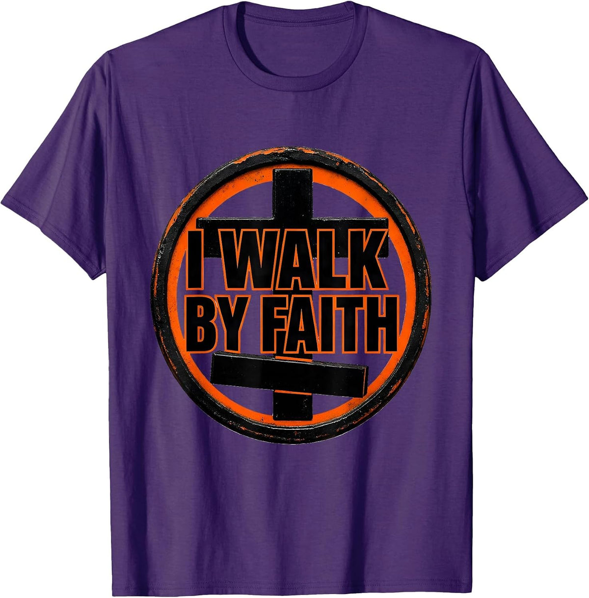 Men's I Walk By Faith Over Fear Inspirational Design T-Shirt - Purple
