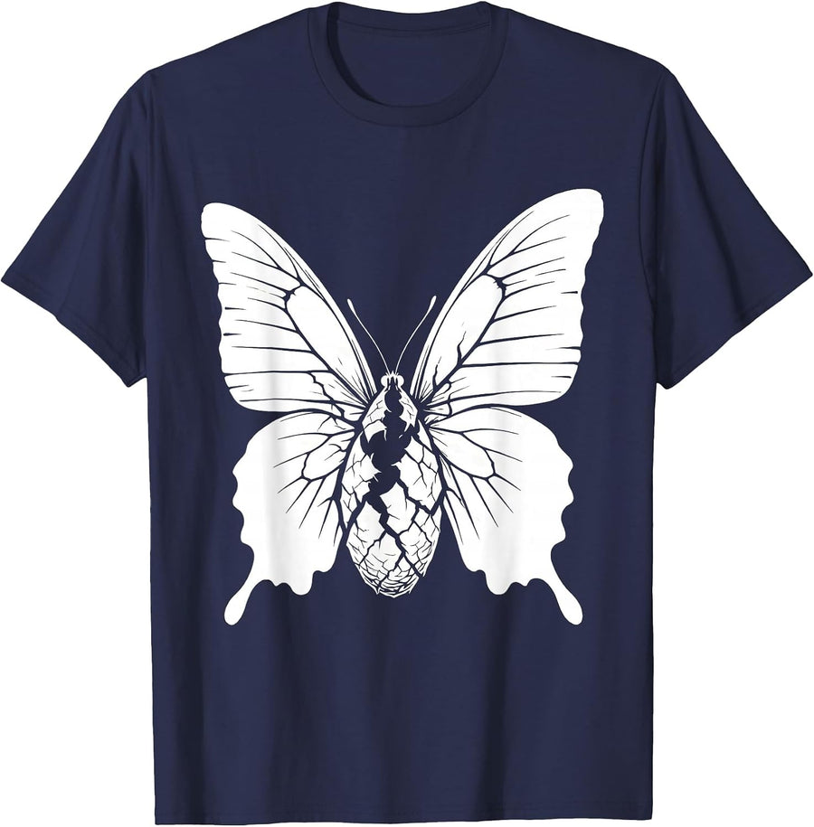 Faith Over Fear Butterfly Emerging From Cocoon T-Shirt - Navy Blue