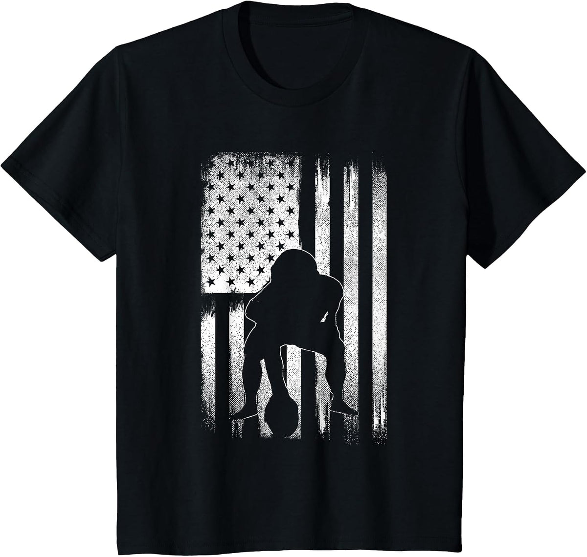Patriotic USA Flag American Football Season Party Lineman T-Shirt - Black