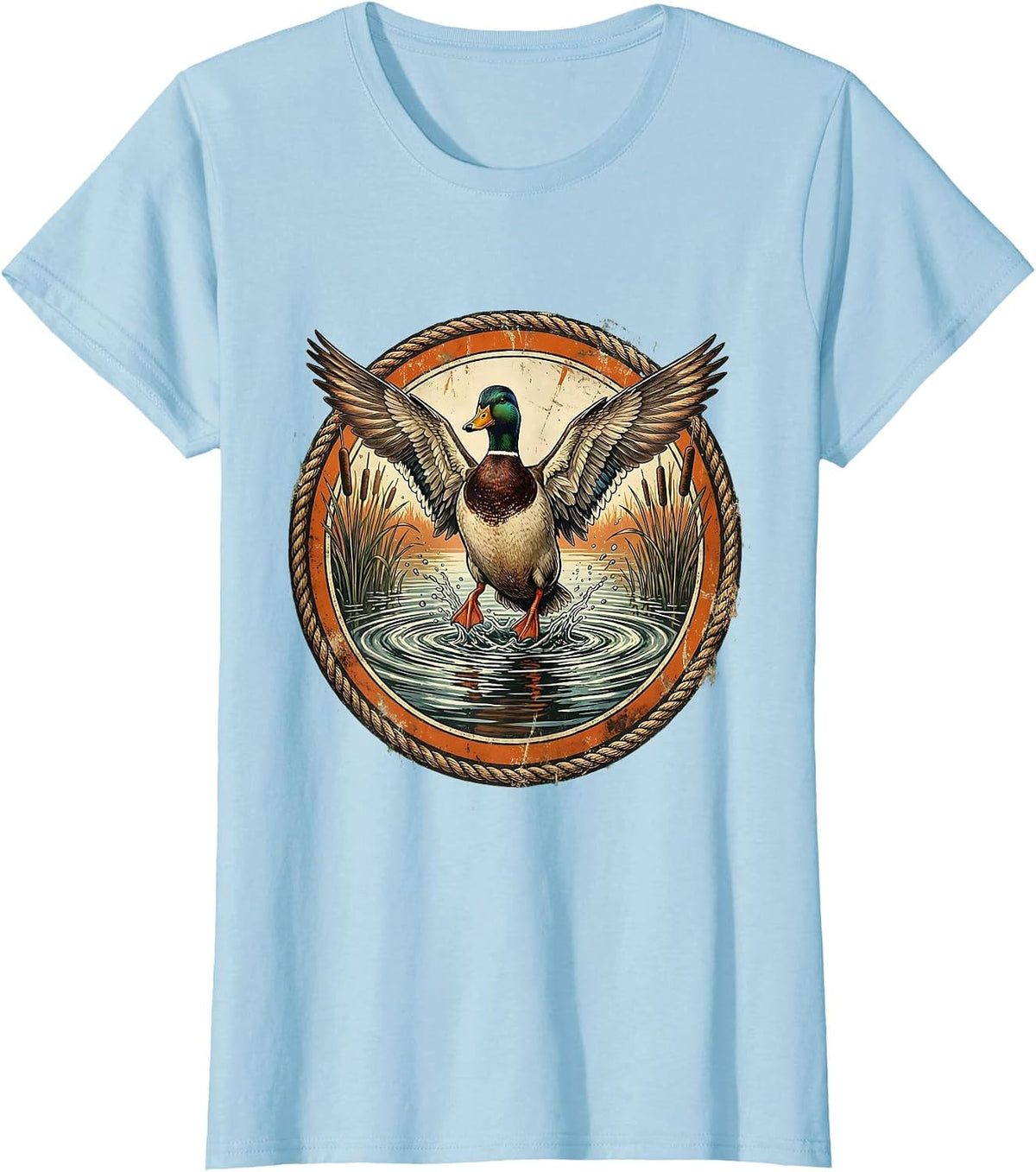 Women's Duck Splash Landing on Still Pond Illustration T-Shirt - Baby Blue