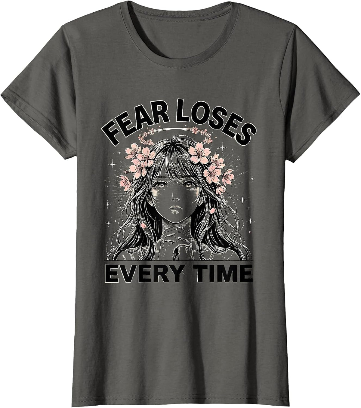 Women's Fear Loses Every Time Faith Over Fear Design T-Shirt - Asphalt Grey