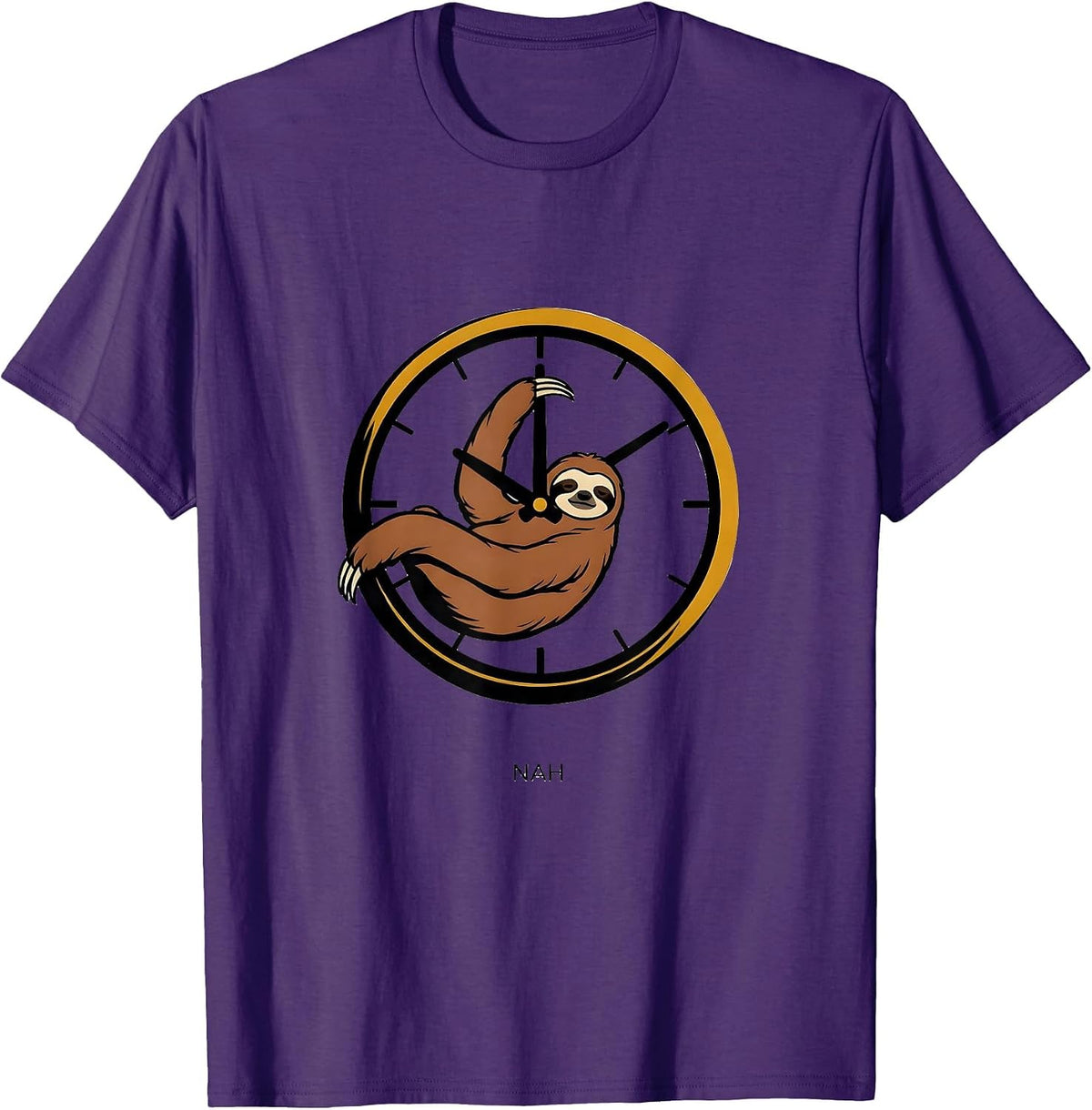 Nah Editorial Conceptual Funny Sloth Lover Humor T-Shirt - Purple