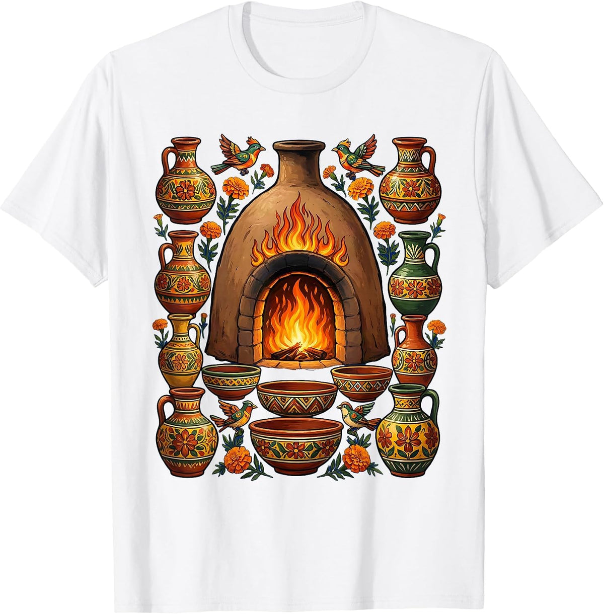 Mexican Pottery Kiln Clay Vessels Graphic T-Shirt - White