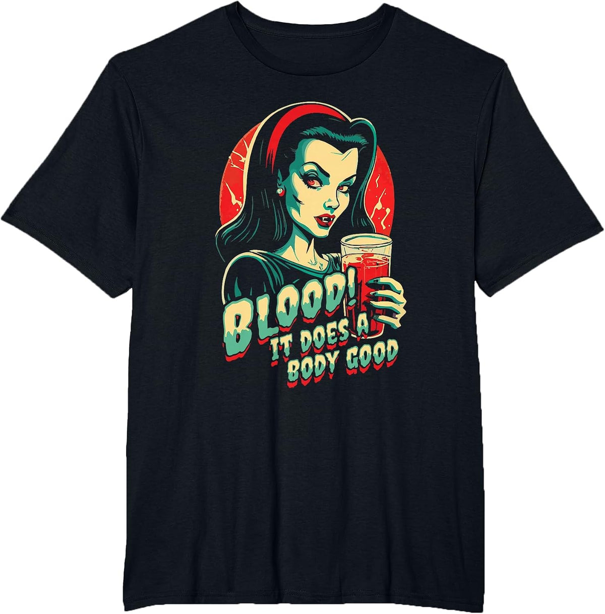 Vintage Blood Does A Body Good Pretty Vampire Goth Halloween T-Shirt - Black