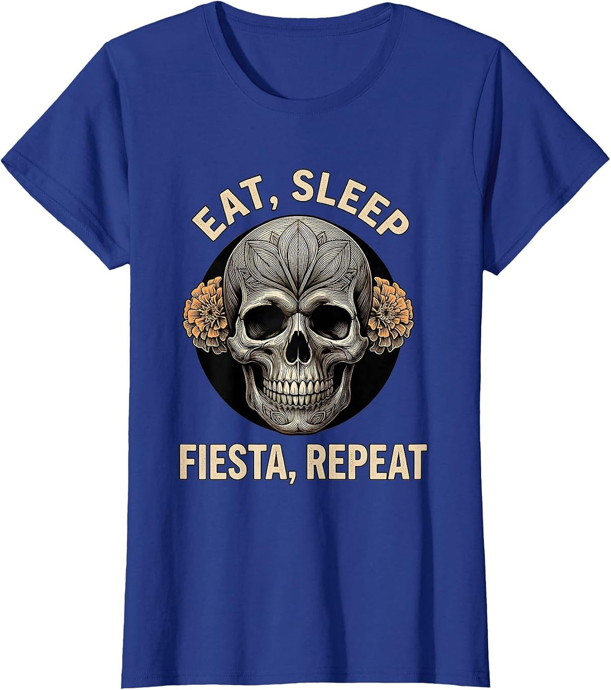 Women's Eat Sleep Fiesta Repeat Mexico Celebration Design T-Shirt - Royal Blue