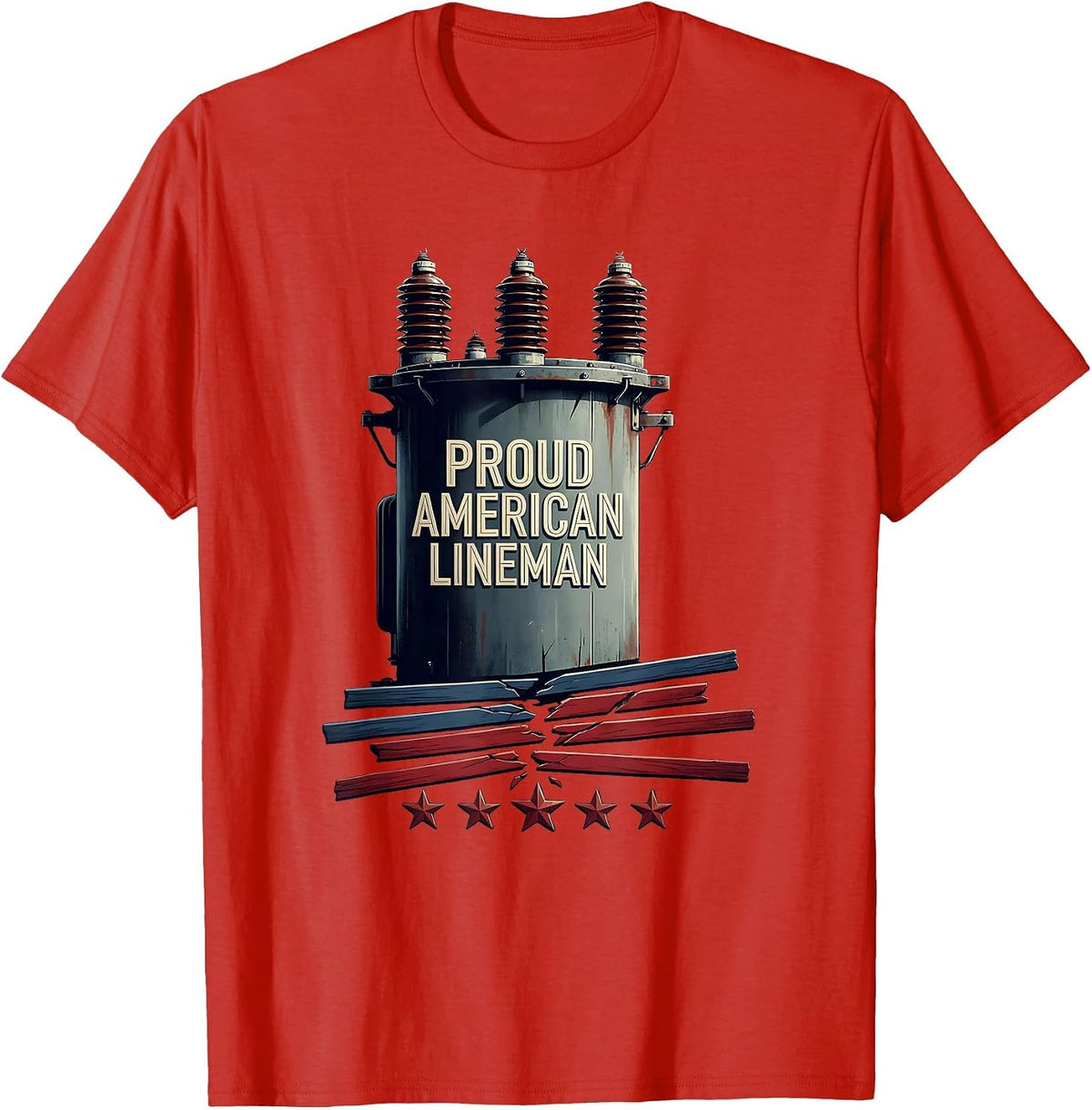 Men's Proud American Lineman Patriotic Electrician Mechanic T-Shirt - Red