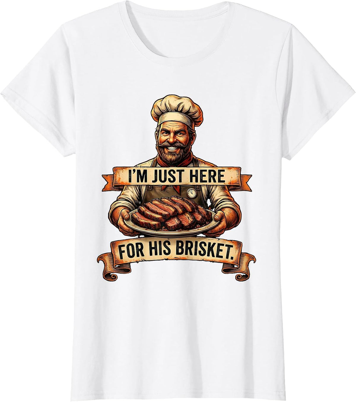 I'm Just Here For His Brisket Funny BBQ Vintage Grill Master T-Shirt - White