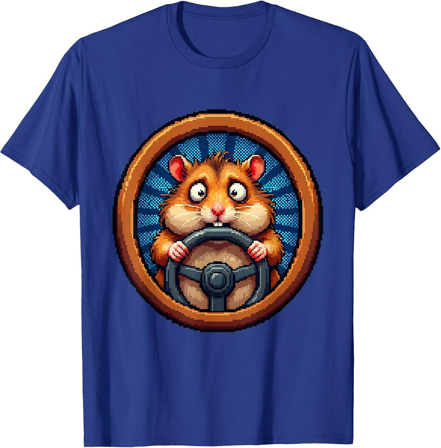 Dramatic Hamster Panic Steering Wheel Meme T-Shirt - Royal Blue
