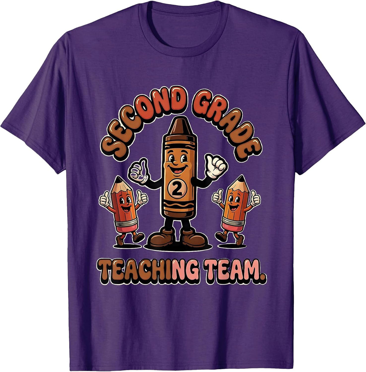 Men's Second Grade Teaching Team Retro Teacher Appreciation Humor T-Shirt - Purple