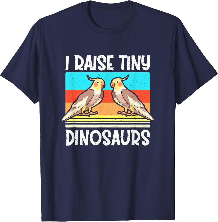 I Raise Tiny Dinosaurs Cockatiel Cockatoo Parrot Bird Lover T-Shirt - Navy Blue